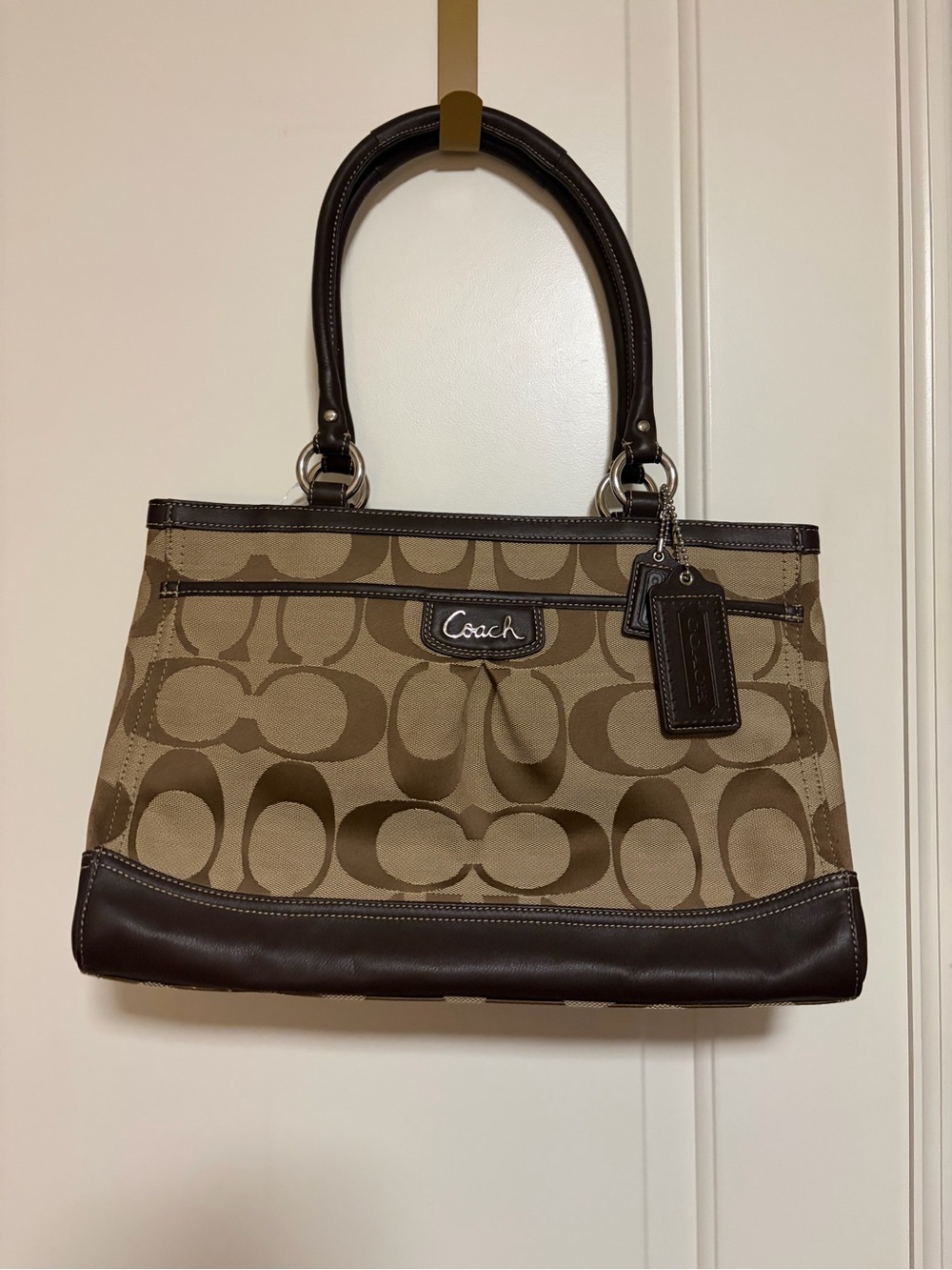 NWT 🤎🥥🐆 Coach Park Signature Carry All Khaki Mahogany Canvas Tote 🤎🥥🐆